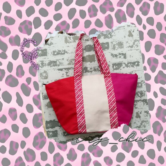 Victoria’s Secret Tote Bag | Pink Colorblock Logo Handles | NWOT Nylon Lined 20x - Picture 1 of 6